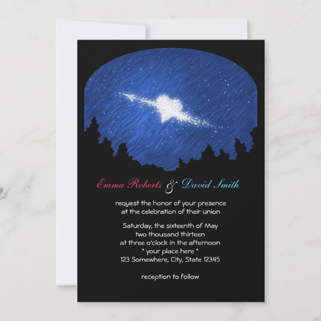 Classy Star Heart Starry Night Wedding Invitations (Devant)