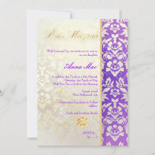 Classy + stilvolle Damask Bat Mitzvah/Lavender Blu Einladung