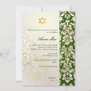Classy + Stilvolle Damask Bat Mitzvah/smaragdgrün Einladung
