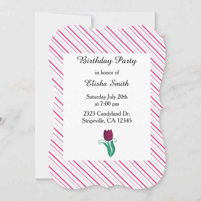 Classy Stripes et Tulip Invitation d'anniversaire (Devant)