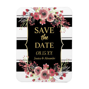 Classy Stripes Floral Wasserfarbe Save the Date Magnet