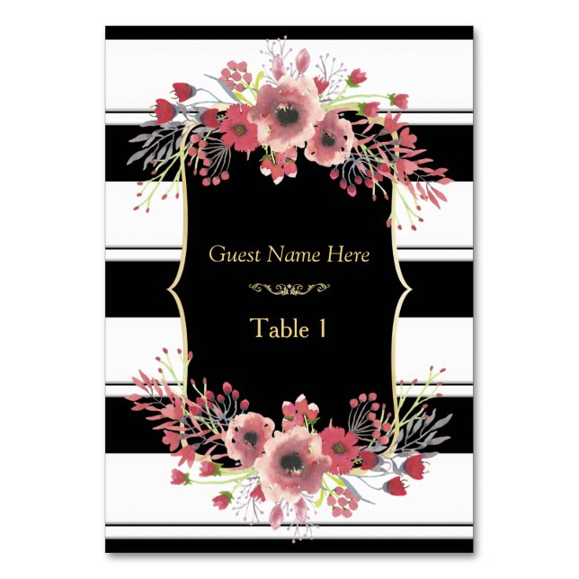 Classy Stripes Floral Wasserfarbe Tischnummer (Vorderseite)
