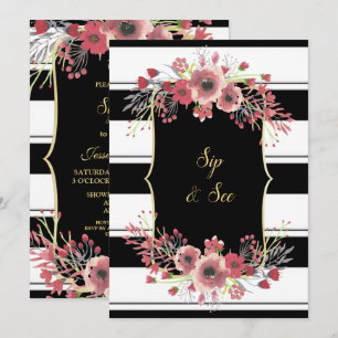 Classy Stripes Floral Wasserfarben Silicon & See Einladung