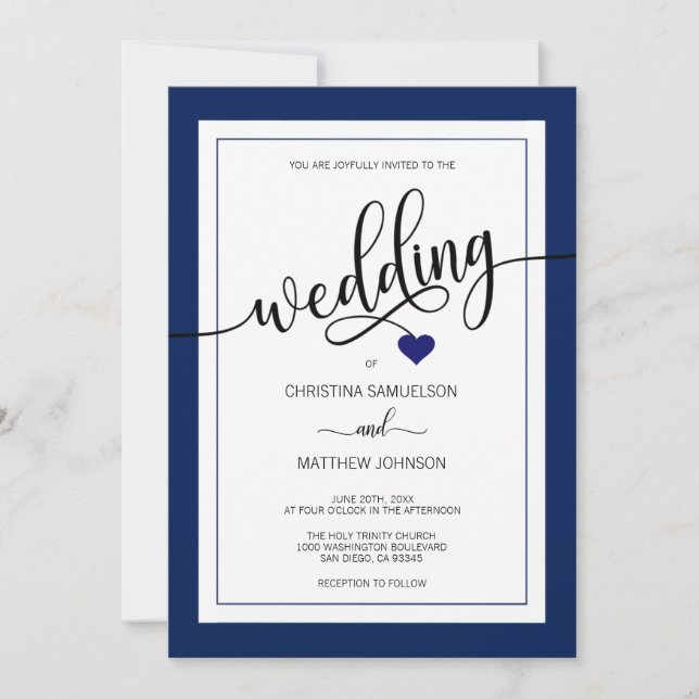 Classy Stripes Navy Blue Nautical Wedding FOTO Einladung (Vorderseite)