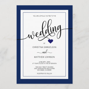 Classy Stripes Navy Blue Nautical Wedding FOTO Einladung