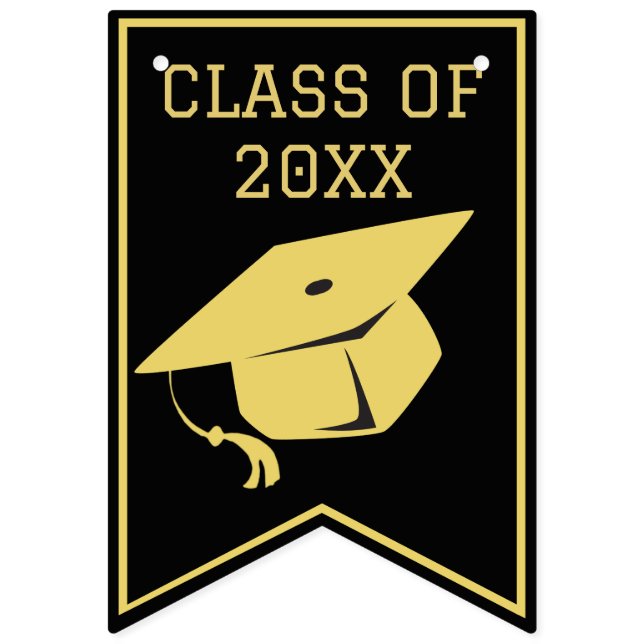 Classy Stylish Black and Gold Graduation Party Wimpelkette (Erste Fahne)
