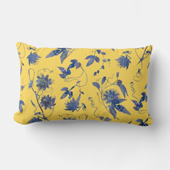 Classy Stylish Elegant Blue Passion Blume Gelb Lendenkissen (Vorderseite)