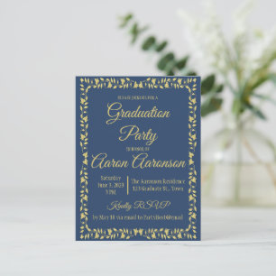 Classy Stylish Gold on Navy Abschluss Einladung Postkarte