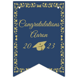Classy Stylish Gold on Navy Blue Graduation Party Wimpelkette