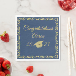 Classy Stylish Gold on Navy Graduation Party Serviette