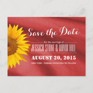 Classy Sunflower Red Fabric Save the Date Ankündigungspostkarte
