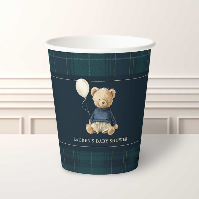 Classy Tartan Polo Bear Baby Shower Pappbecher (Von Creator hochgeladen)
