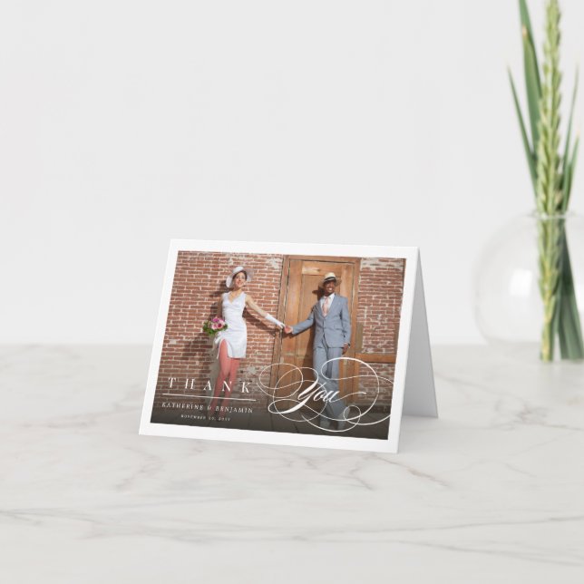 Classy und elegante Script-Foto Hochzeit Vielen Da (Vorderseite)