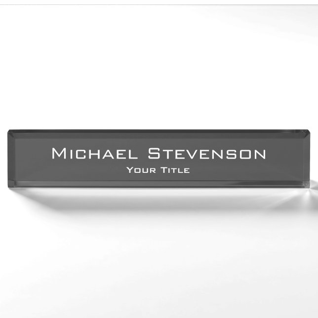 Classy Unique Gray Trendy Elegant Desk Namplate Namensplakette (Vorderseite)