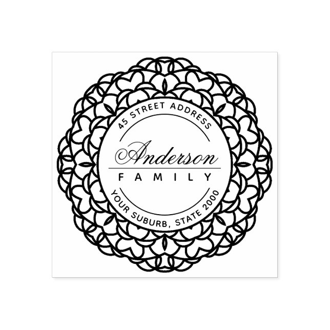 CLASSY VERZIERT CUSTOM FAMILIENNAME RÜCKSENDEADRES GUMMISTEMPEL (Prägung)