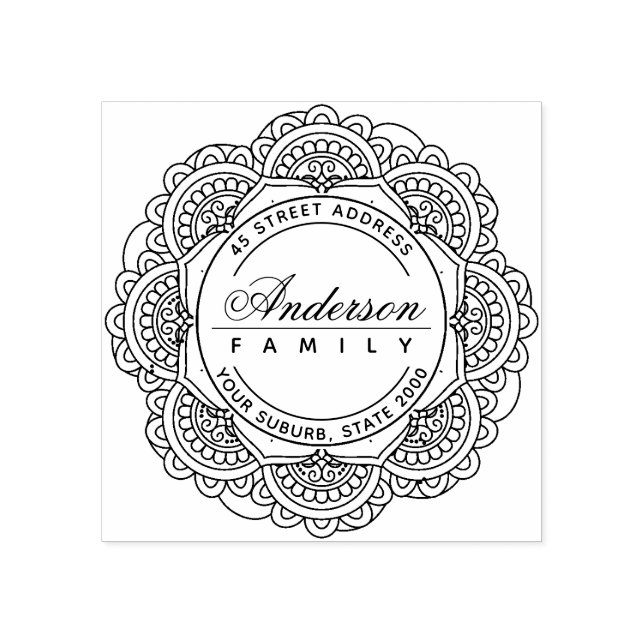 CLASSY VERZIERT CUSTOM FAMILIENNAME RÜCKSENDEADRES GUMMISTEMPEL (Prägung)