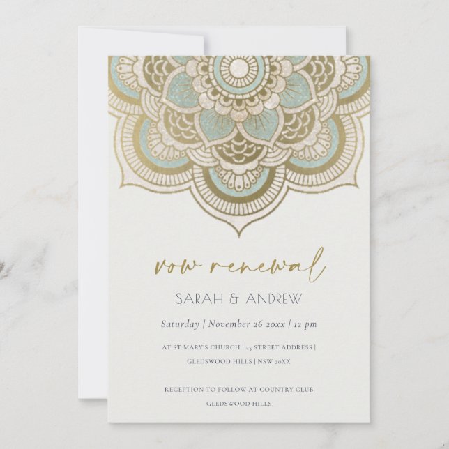 Classy Verziert Gold Aquamarin Mandala Renewal Ein Dankeskarte (Vorderseite)