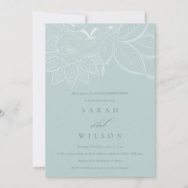 Classy Verziert Paisley Dusky Blue Verlobung Einla Dankeskarte (Vorderseite)