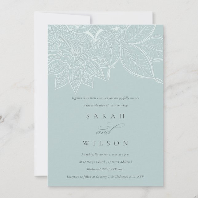 Classy Verziert Paisley Dusky Blue Wedite Einladun Dankeskarte (Vorderseite)