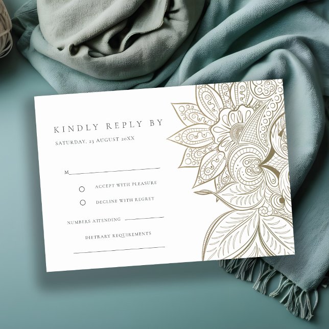 Classy Verziert Paisley Ivory Gold Wedding RSVP Begleitkarte (Von Creator hochgeladen)