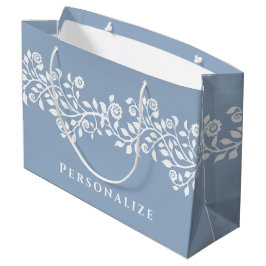 Classy Vintag Floral Arabesque Boho Dusty Blue Große Geschenktüte