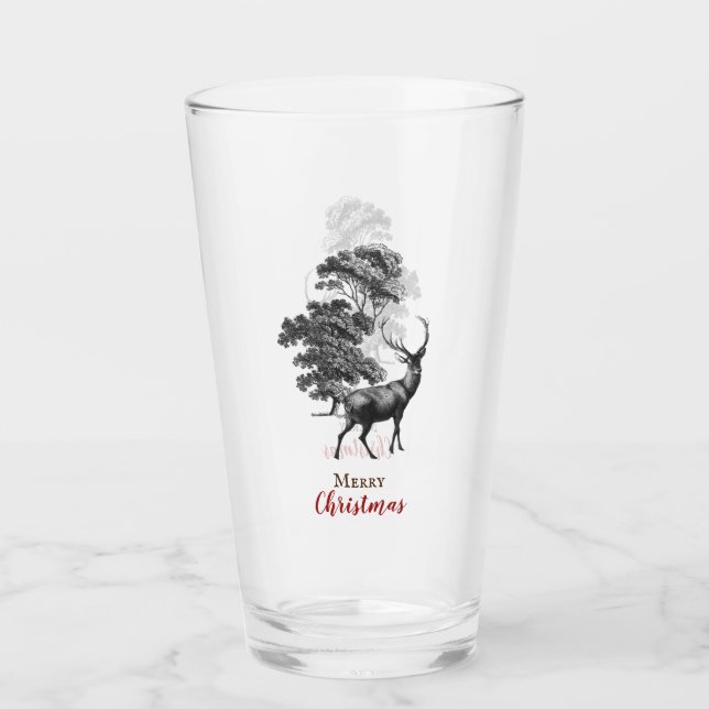 Classy Vintag frohe Weihnachts Schwarze Toile Hirs Glas (Vorderseite)