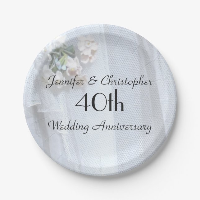 Classy Vintag Lace 40th Wedding Anniversary Party Pappteller (Vorderseite)