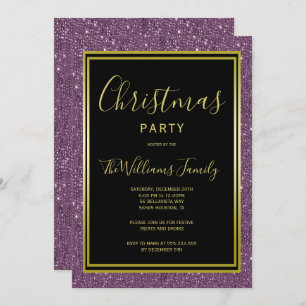 Classy Violet Glitzer, Gold Gerahmtes Weihnachtsfe Einladung
