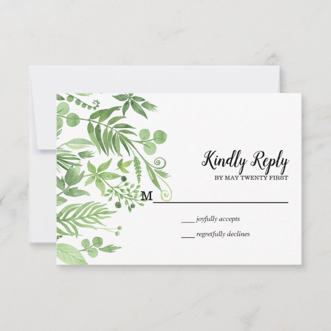 Classy Watercolor Wildwiese Green Wedding RSVP (Vorderseite)