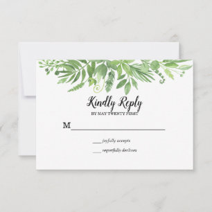 Classy Watercolor Wildwiese Green Wedding RSVP Karte