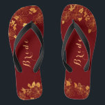 Classy Wedding Bride Deep Burgundy & Gold Foliage Flip Flops<br><div class="desc">Diese klassischen Hochzeitsbride, tiefburgundisch und goldblättrig flip Flops haben einen dunkelburgundischen Hintergrund, der mit einem faszinierenden goldenen Blumenmuster und individualisierbarer moderner Typografie geschmückt ist. Die Kombination aus dem reichen Bordeaux und dem schimmernden Gold schaffen eine elegante und luxuriöse Ästhetik. Anzeigen der Auflistung auf dieser Seite, um passende Elemente zu finden....</div>