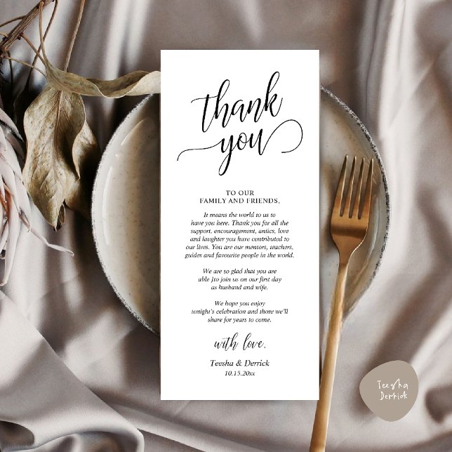 Classy Wedding Dinner Platz Einstellung Danke Kart Programm (Modern Classy Wedding Dinner Thank You Card Reception brunch lunch in Black White)