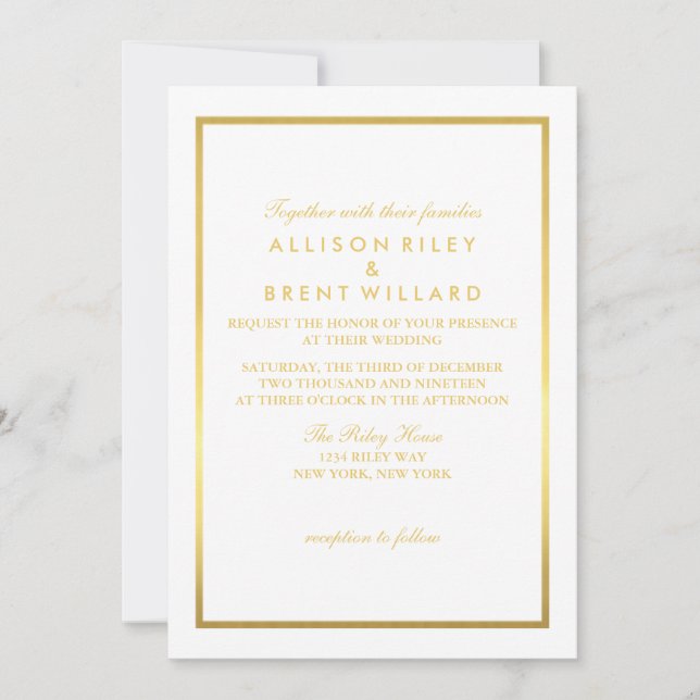Classy Wedding Invitation Gold Foil - White Einladung (Vorderseite)