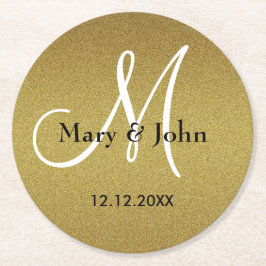 Classy Wedding Monogram Glitzer Gold Runder Pappuntersetzer