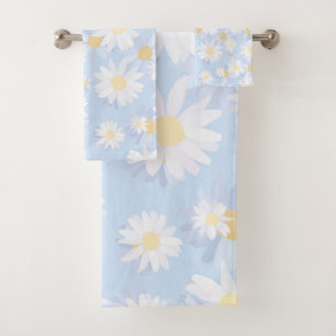 Classy White Daisy Blume Botanical Blue Design Badhandtuch Set