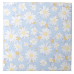 Classy White Daisy Blume Botanical Blue Design Fliese