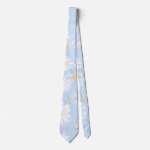 Classy White Daisy Blume Botanical Blue Design Krawatte