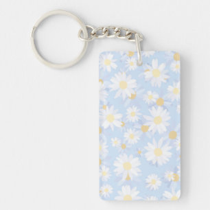 Classy White Daisy Blume Botanical Blue Design Schlüsselanhänger