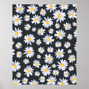 Classy White Daisy Blume Botanisches Grau Design Poster