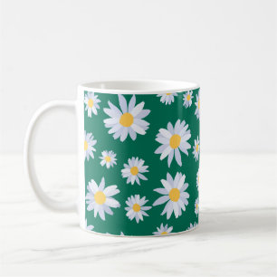 Classy White Daisy Blume Botanisches Grünes Desig Kaffeetasse