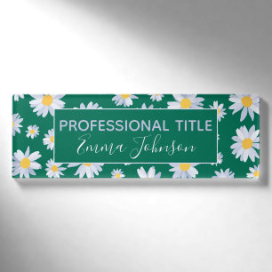 Classy White Daisy Blume Botanisches Grünes Desig Namenschild