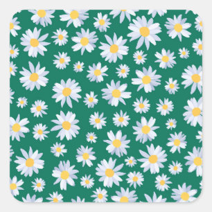 Classy White Daisy Blume Botanisches Grünes Desig Quadratischer Aufkleber