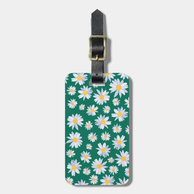 Classy White Daisy Blume Botanisches Grünes Design Gepäckanhänger (Vorderseite vertikal)