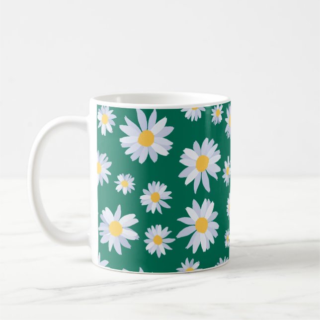 Classy White Daisy Blume Botanisches Grünes Design Kaffeetasse (Links)
