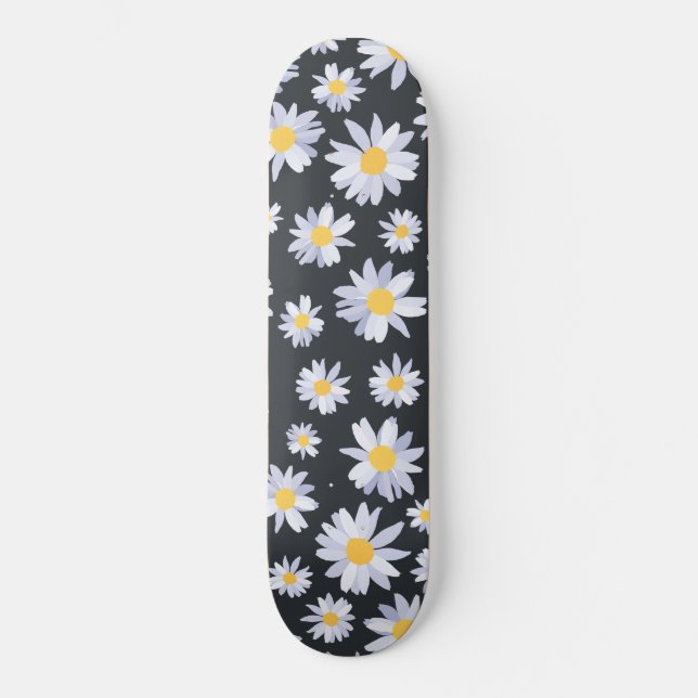 Classy White Daisy Flowers Botanical Gray design Skateboard (Vorderseite)