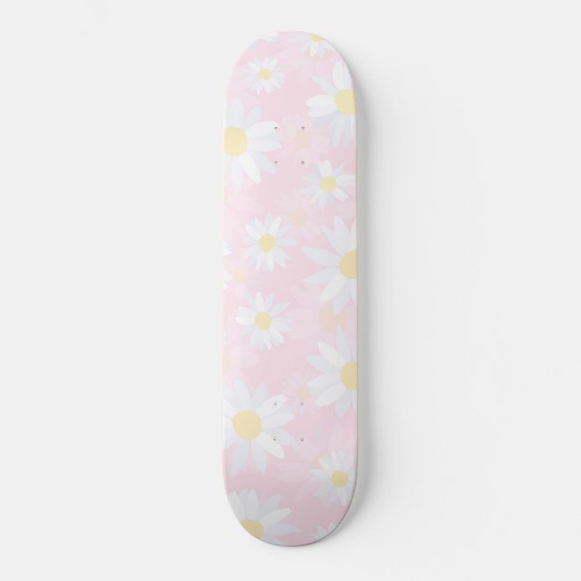 Classy White Daisy Flowers Botanical Pink design Skateboard (Vorderseite)
