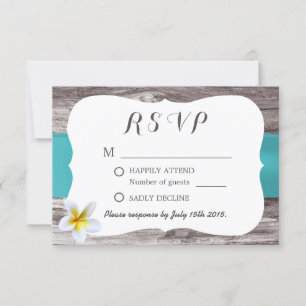 Classy White Frangipani Blue Wedding RSVP Karte