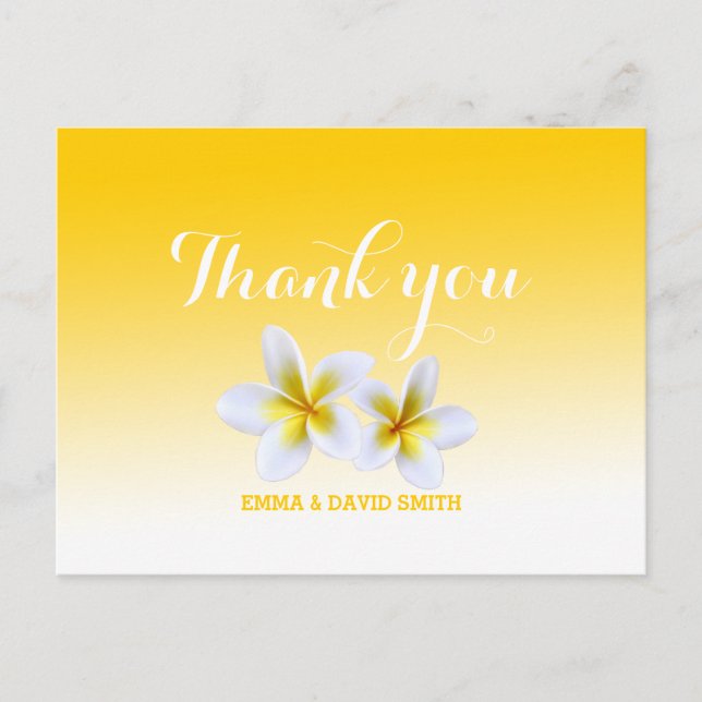 Classy White Frangipani Thema Vielen Dank Postkarte (Vorderseite)