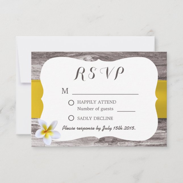 Classy White Frangipani Theme Wedding RSVP Karte (Vorderseite)