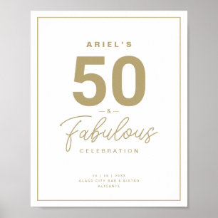 Classy White & Gold 50 & Fabulous Geburtstagsparty Poster